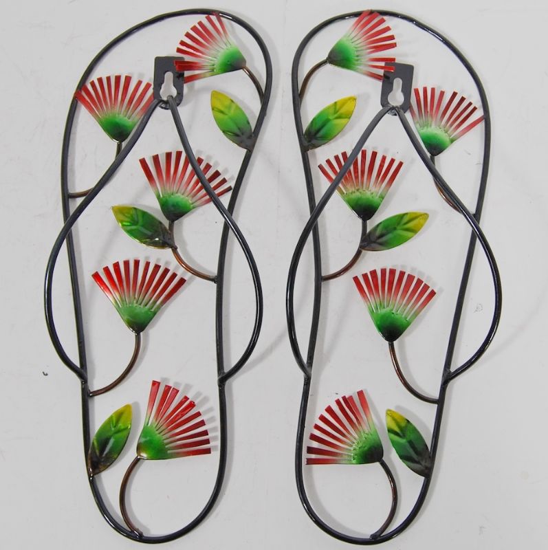 Metal Wall Hanging - Jandal with Pohutukawa (Set of 2)