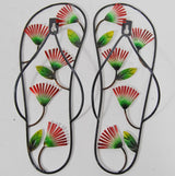 Metal Wall Hanging - Jandal with Pohutukawa (Set of 2)