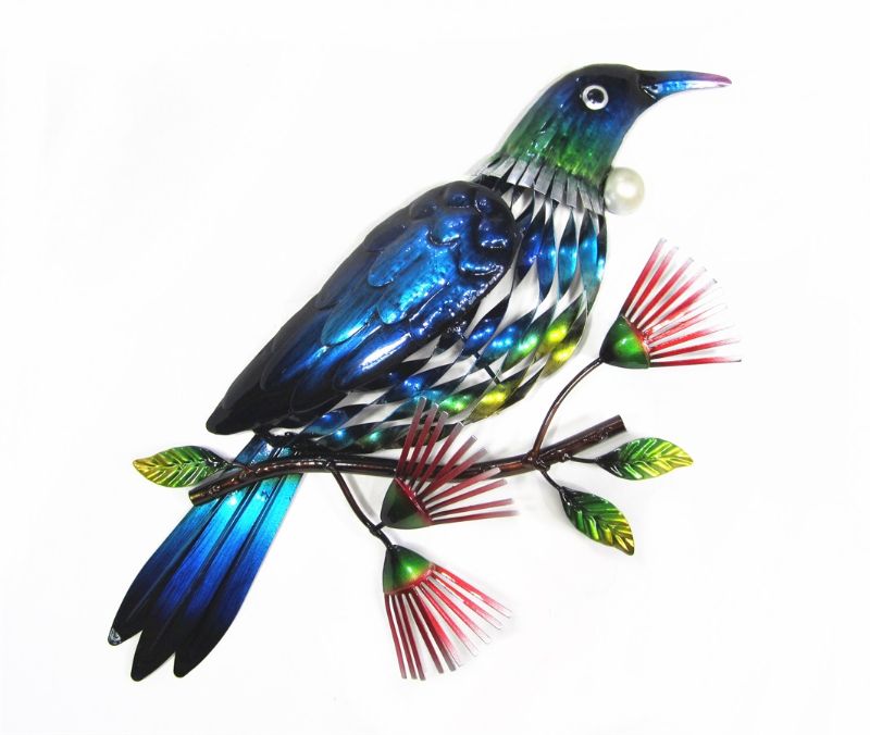 Metal Wall Hanging - Tui On a Pohutukawa Branch Looking Right