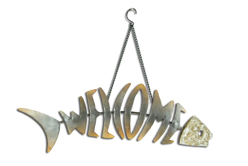 Metal Wall Hanging - Fish bones welcome Sign (42cm)