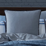 Yarmouth Blue European Pillowcase featuring fray edge trim and micro geo pattern, crafted from 100% cotton sateen.