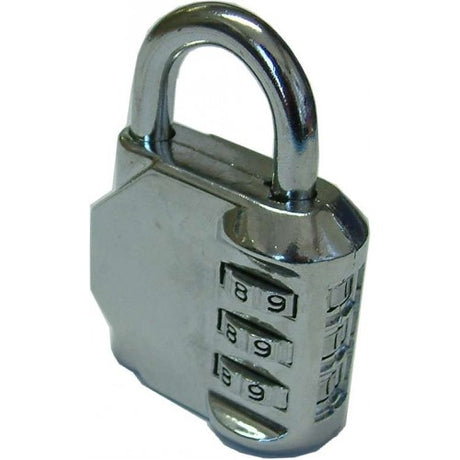 Compact Tricircle combination padlock #Zh40, 40mm durable chrome body for secure lockers and storage.