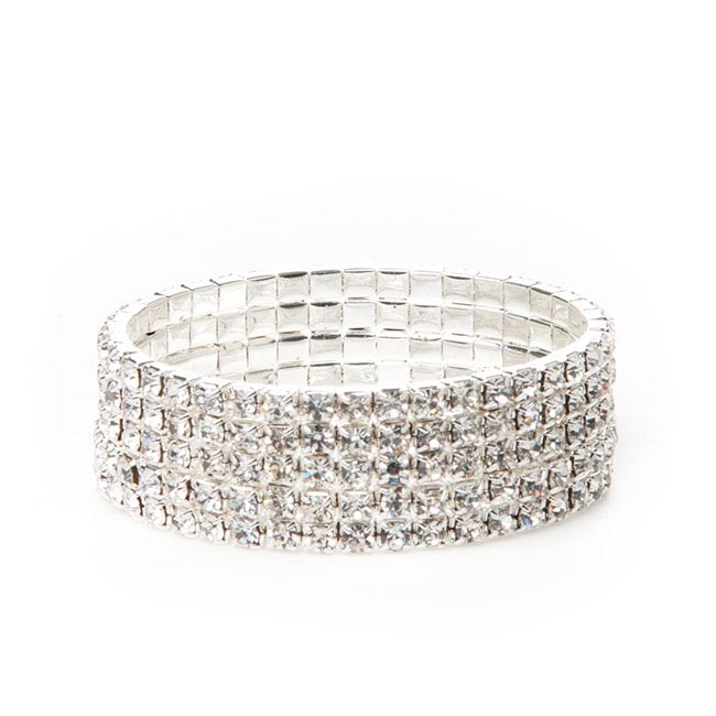Corsage Wrist Bracelet Diamante 5 Strand Clear