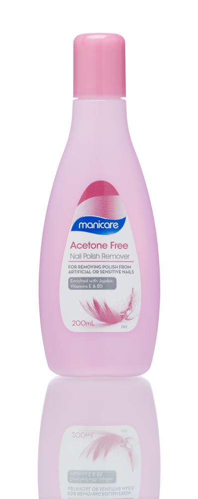 Manicare Acetone Free Nail Polish Remover 200mL, gentle formula for easy, effective polish removal without harsh chemicals.