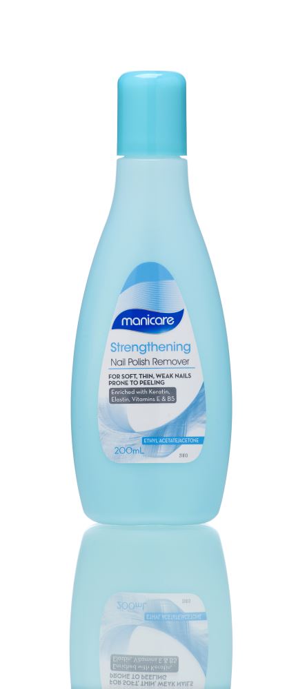 Manicare Express Nail Polish Remover 200mL with fast acetone & vitamin E for quick, nourishing nail care.