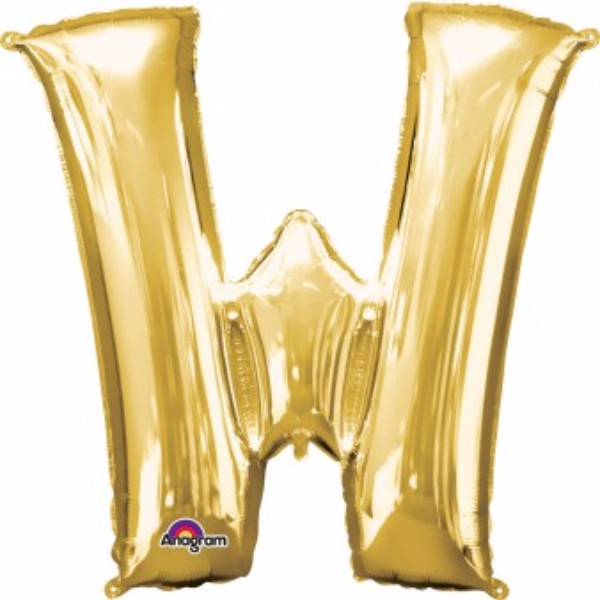Gold Letter W Megaloon Foil Balloon, 40cm, perfect for elegant celebrations and easy air inflation with included straw.