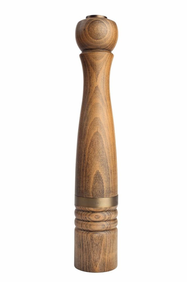 Elegant 395mm beech wood pepper mill with CrushGrind mechanism for precise grinding and easy refilling, perfect for any kitchen.