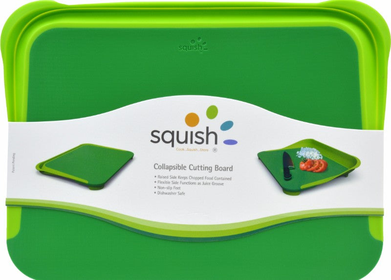 Eco-friendly green cutting board with collapsible rim for mess-free meal prep, 36 x 26 cm, non-slip and dishwasher safe.