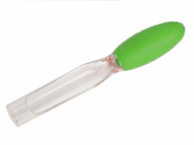 Green Apple Corer featuring ergonomic soft handle and Swiss craftsmanship for easy apple coring in the kitchen.