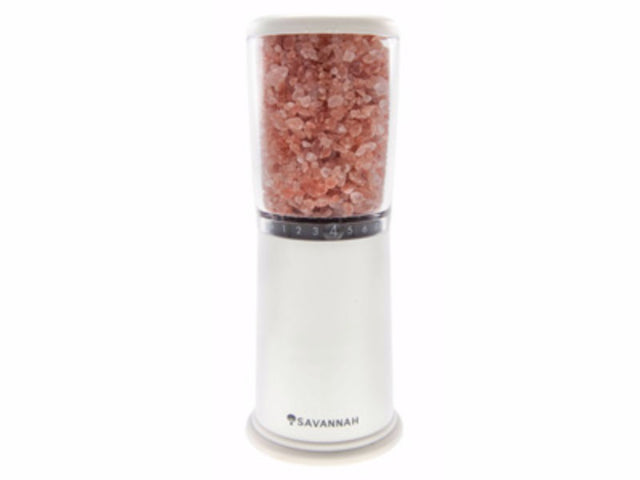 Smart Salt/Pepper Mill in sleek white, featuring an auto-closing base and advanced ceramic grinder for precise seasoning.