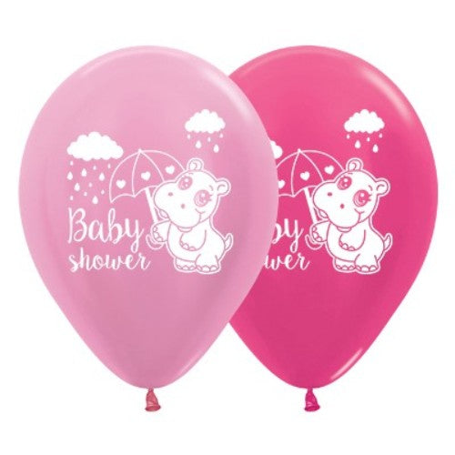 Pack of 25 vibrant pink and fuchsia metallic balloons for baby showers and gender reveal parties, made from durable latex.