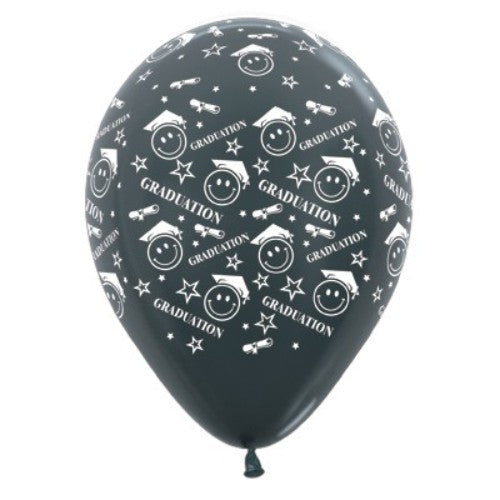 30cm Graduation Smiley Faces  Graphite Metallic - Pack of 6