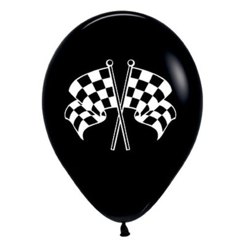 30cm black and white racing flag latex balloons for parties, pack of 25, perfect for racing-themed celebrations.
