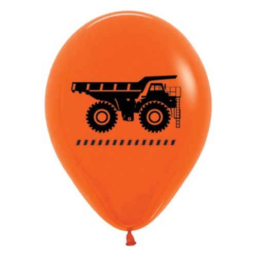 Pack of 6 vibrant 30cm orange construction truck balloons, perfect for kids' parties and themed celebrations.