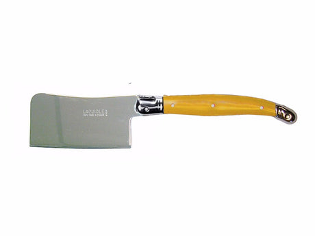Premium Saffron Cheese Cleavers by Andre Verdier, featuring stainless steel blades and vibrant resin handles for effortless cheese serving.