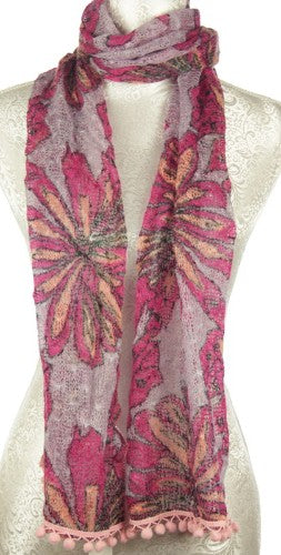 Scarf - Polyester with Pompom (Grey)