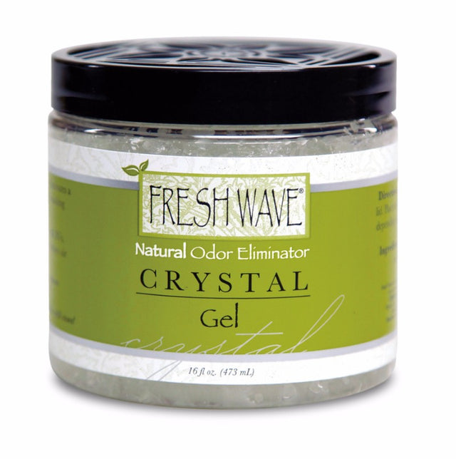 Crystal Gel Fresh Wave 16OZ odor eliminator, eco-friendly and natural, ideal for freshening kitchens, bathrooms, and pet areas.