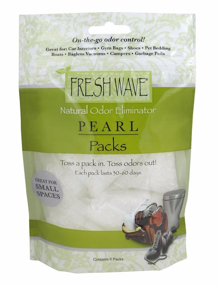 Bag of 6 Fresh Wave Pearl Packs designed to eliminate odors naturally and keep spaces fresh and inviting.