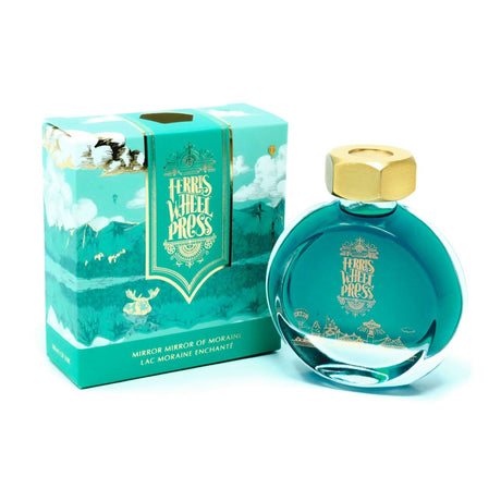 Ferris Wheel Press 38ml fountain pen ink in 'Mirror Mirror of Moraine', featuring rich tones and an elegant bottle design.