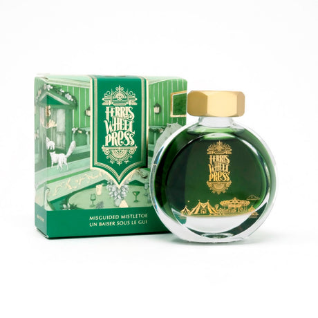 Ferris Wheel Press Misguided Mistletoe ink in a 38ml bottle featuring rich green hues, ideal for fountain pen enthusiasts.