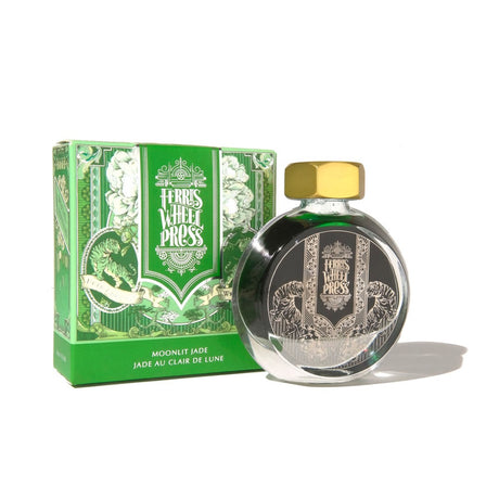 Ferris Wheel Press Moonlit Jade fountain pen ink, 38ml, featuring a shimmering jade hue inspired by traditional jade gemstones.