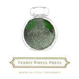 Ferris Wheel Press Moonlit Jade ink, a shimmering aged jade hue in a 38ml bottle, perfect for elegant writing and artistry.