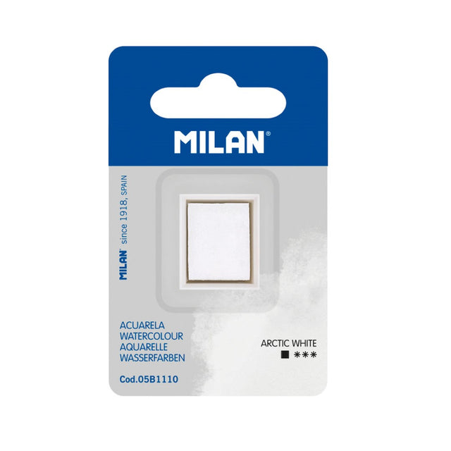 Milan Watercolour Paint Half Pan Refill in Arctic White, non-toxic and opaque, perfect for enhancing watercolor art.