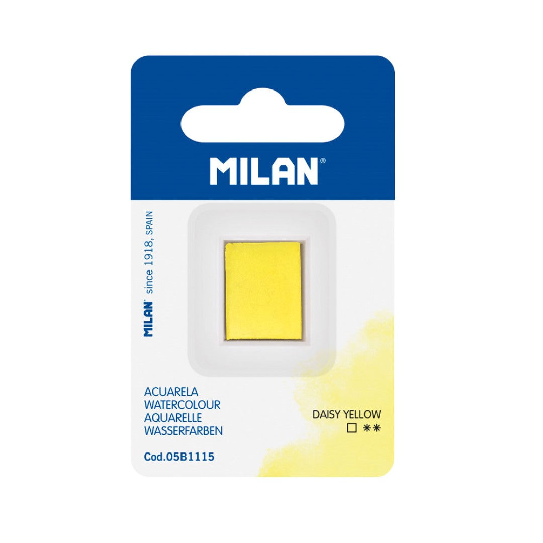 Milan Daisy Yellow Watercolour Paint Half Pan Refill, vibrant, non-toxic, fade-resistant, ideal for artists and mixed media.