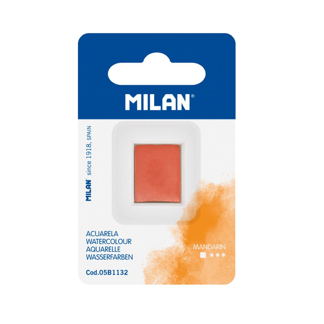 Milan Mandarin watercolour half pan refill offers vibrant, fade-resistant pigments for artists on-the-go.