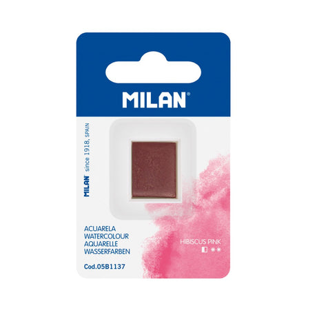 Milan Watercolour Paint Half Pan Refill in vibrant Hibiscus Pink, perfect for artists seeking exceptional opacity and fade resistance.