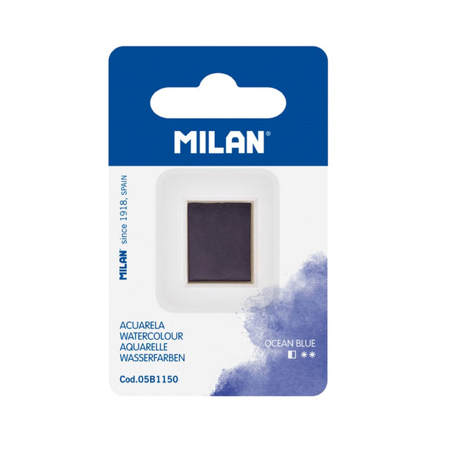 Milan Watercolour Paint Half Pan Refill in vibrant Ocean Blue, perfect for artists seeking rich, fade-resistant colors.