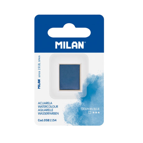 Milan Watercolour Half Pan Refill in Dolphin Blue, vibrant, non-toxic, portable, ideal for artists of all levels.