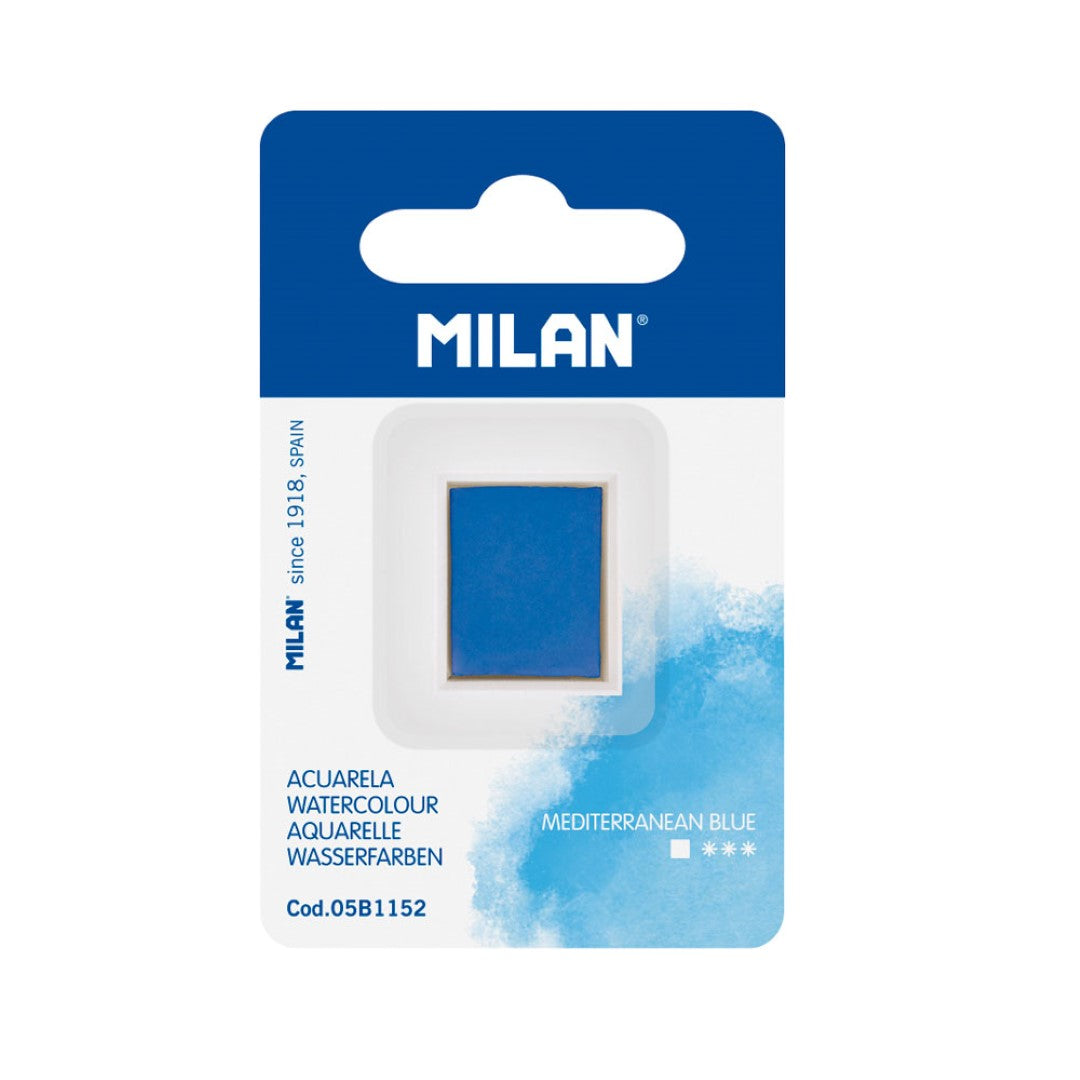 Milan Watercolour Paint Half Pan Refill in Mediterranean Blue, non-toxic and fade-resistant, perfect for artists on-the-go.