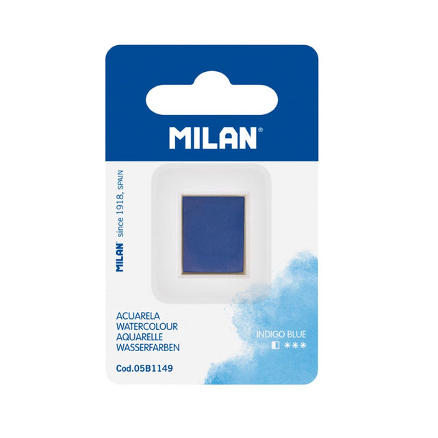 Half pan refill of Milan Indigo Blue watercolour paint, vibrant non-toxic pigments for artists and hobbyists.