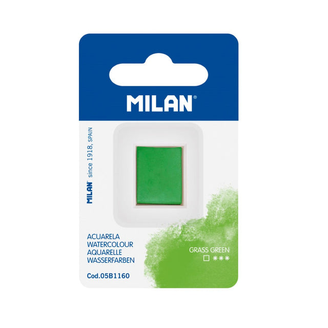 Milan Half Pan Watercolour Refill in Grass Green, vibrant, non-toxic, perfect for artists to enhance their palette.