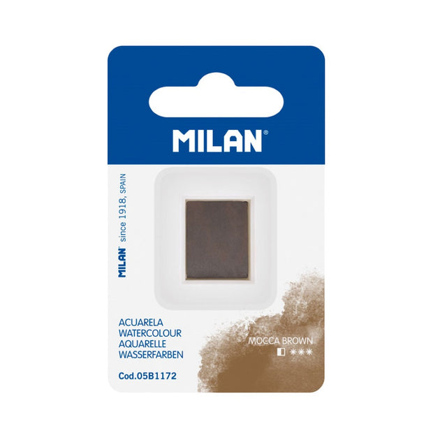 Milan Watercolour Paint Half Pan Refill in rich Brown, portable and non-toxic, ideal for blending and vibrant artwork.