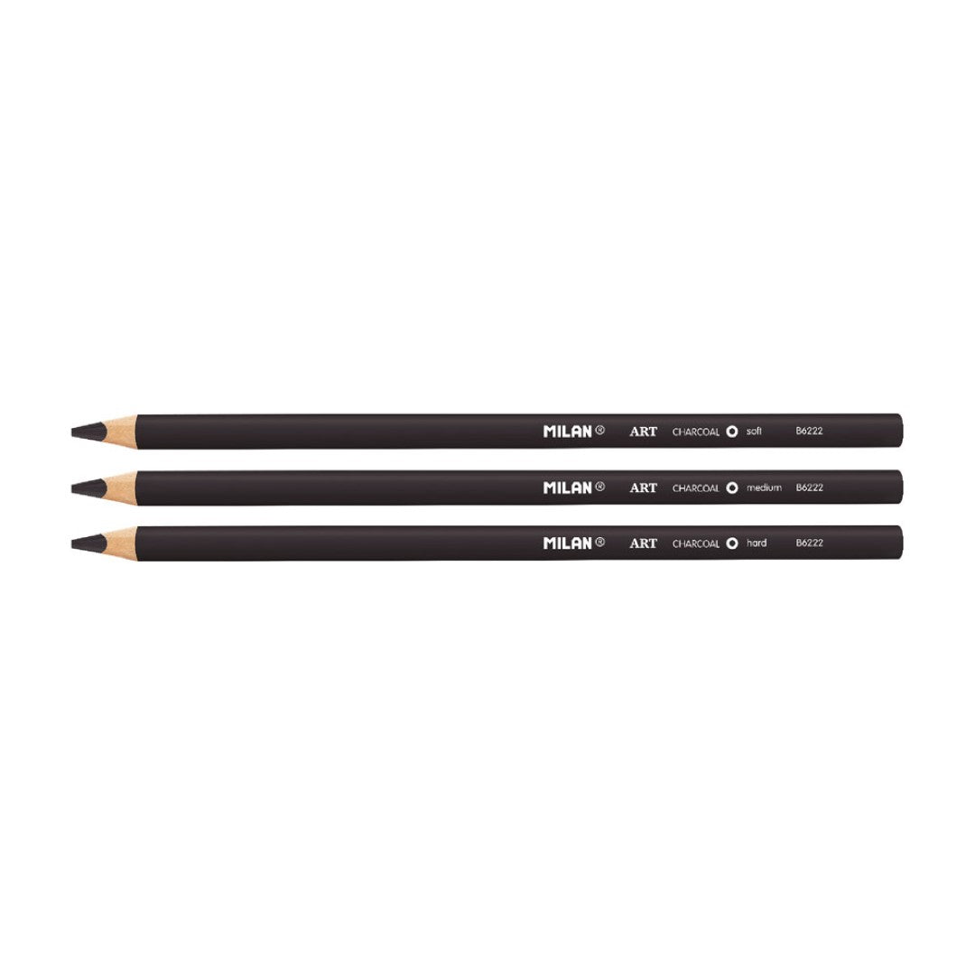 Milan Charcoal Art Pencils Assorted Pack 3