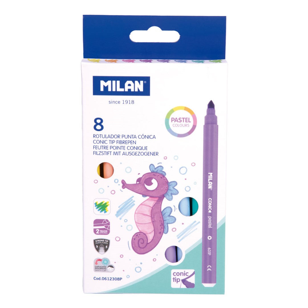 Milan Markers Conic Tip Pack 8 Pastel Colours