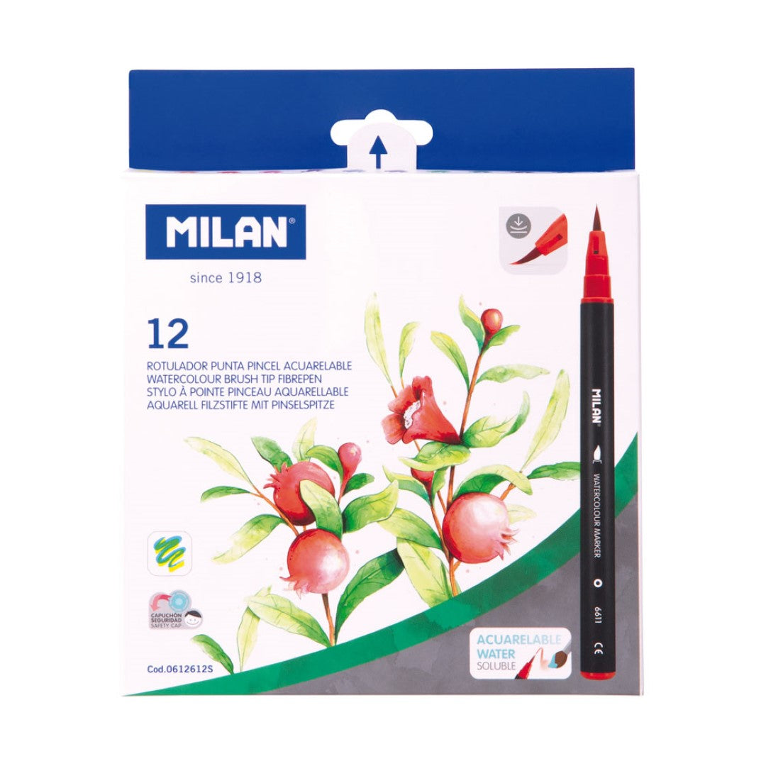 Milan Markers Brush Tip Watercolour Assorted Pack 12