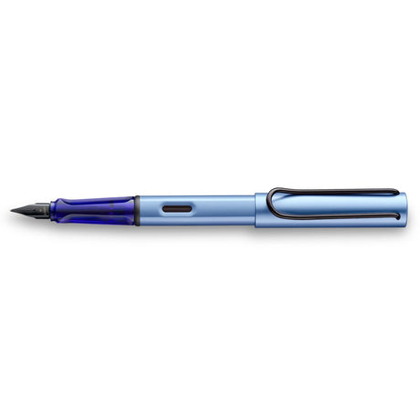 Lamy Al-Star LE Aquatic Fine Fountain Pen in metallic aquatic blue, showcasing elegant design and smooth writing experience.