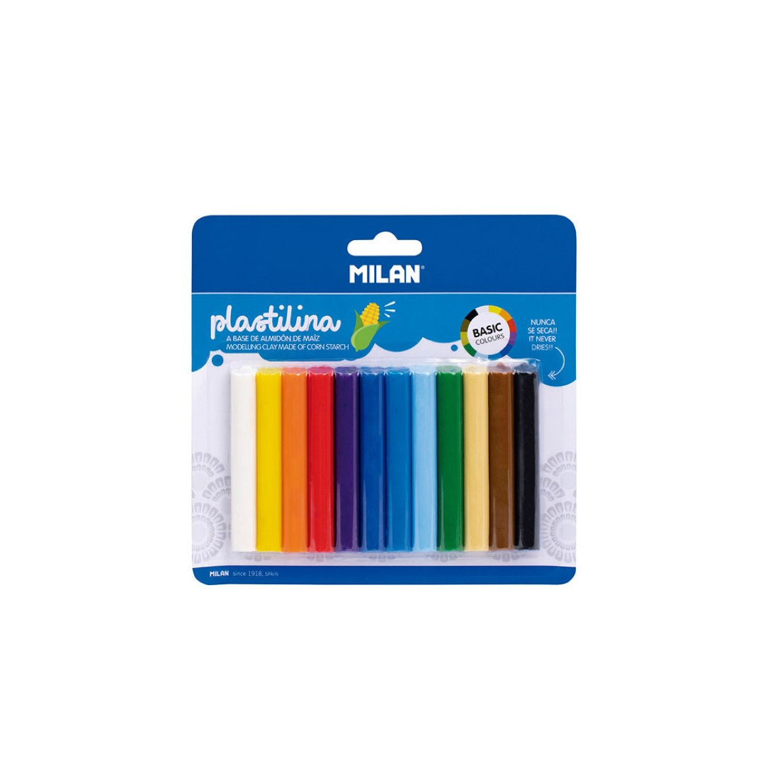 Milan Plastilina Modelling Clay set with 12 vibrant, non-toxic colors for versatile crafting and sculpting projects.