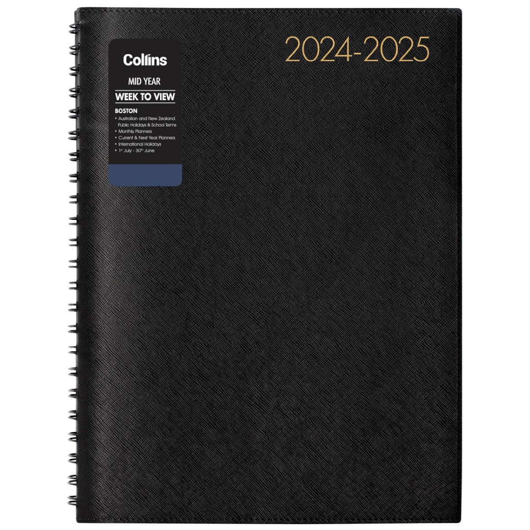 Stylish Collins Diary A43 with week-to-view layout, ideal for effective time management from July 2024 to December 2025.