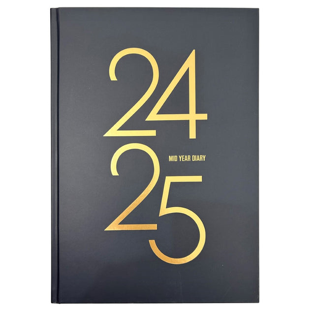 Collins Diary A5 2024/2025 with chic design, day-per-page layout, ribbon marker, and gold foiled details.