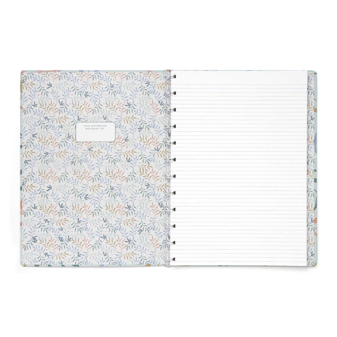 Filofax Botanical A4 Notebook in Mint with botanical designs, 100gsm paper, refillable, perfect for writing and journaling.