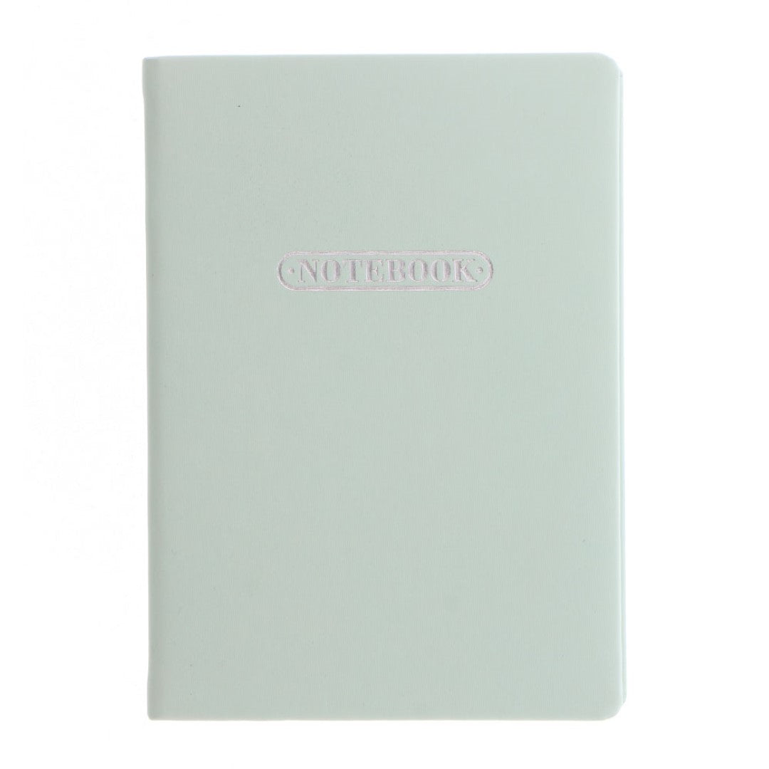 A6 ruled notebook in pastel duck egg with silver gilt edges, ideal for note-taking and journaling.