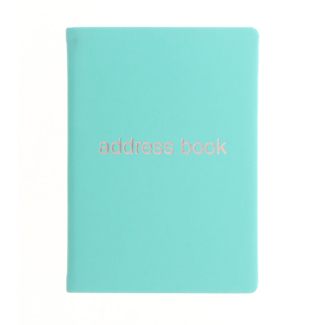 Letts Dazzle A6 Address Book in turquoise, featuring durable cover, 190 indexed pages for contacts, and elegant silver foil motif.