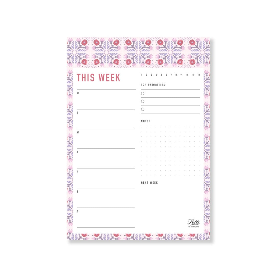 Vibrant Morocco Pink A5 notepad for stylish weekly planning with 60 eco-friendly tear-off sheets.