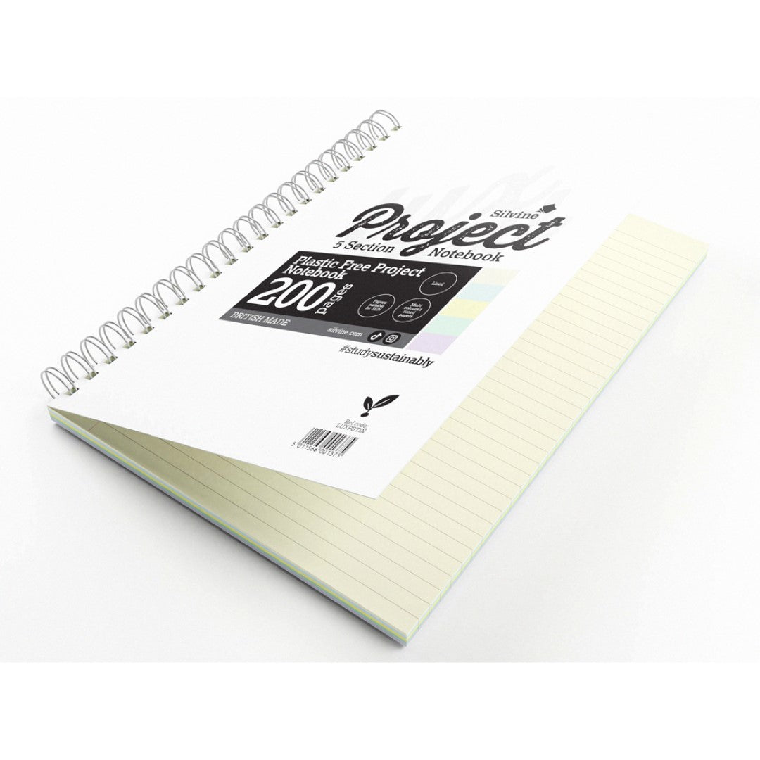 Silvine Tinted Project Book A4+ 5 Section 8mm Lined with Margin 200 Pages