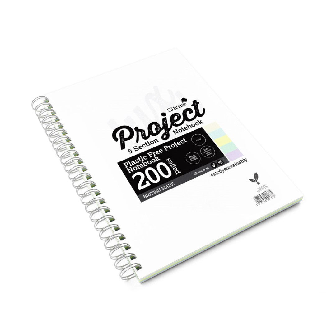Silvine Tinted Project Book A4+ 5 Section 8mm Lined with Margin 200 Pages
