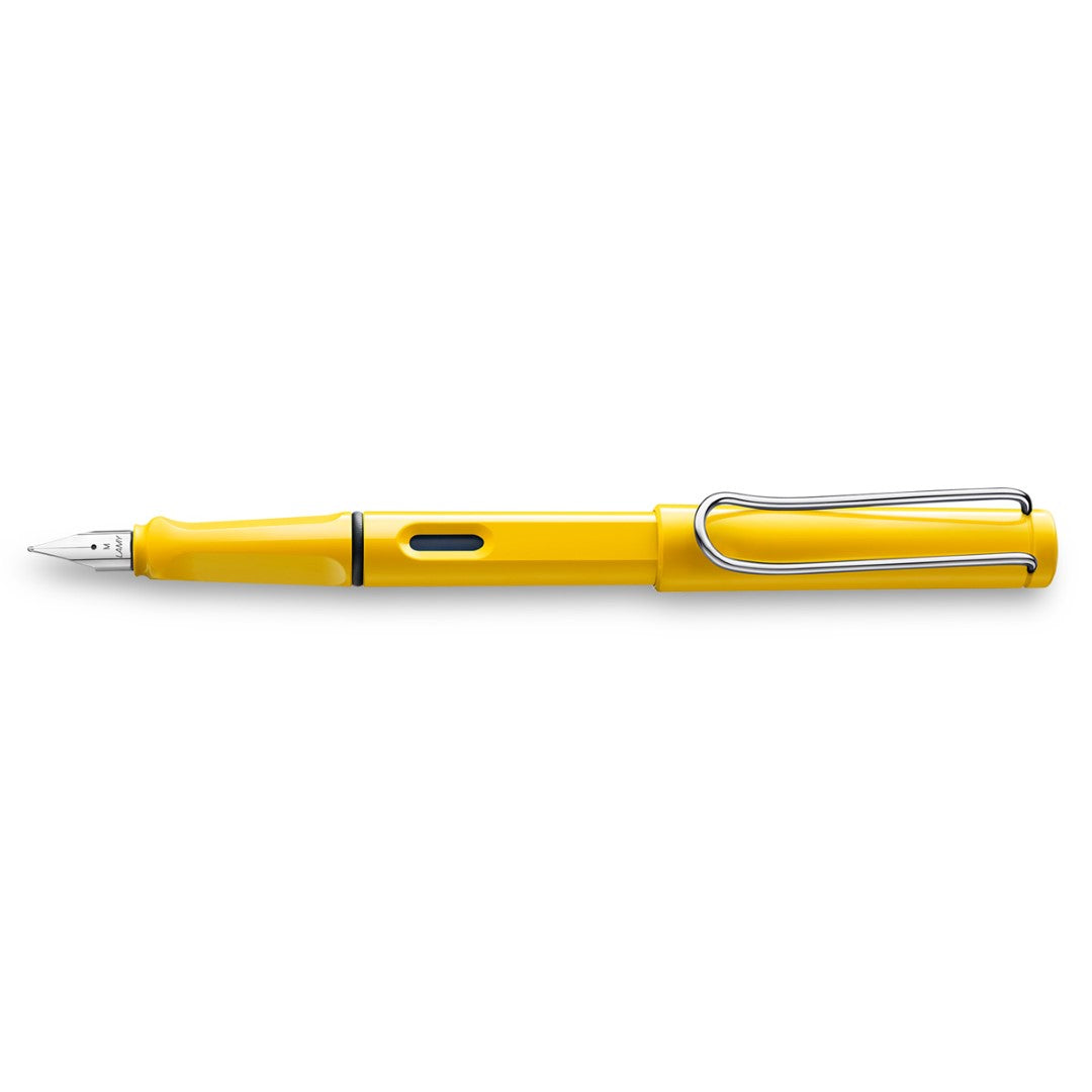 Lamy Safari Fountain Pen in yellow with fine nib, designed for comfort and vibrant writing experiences.